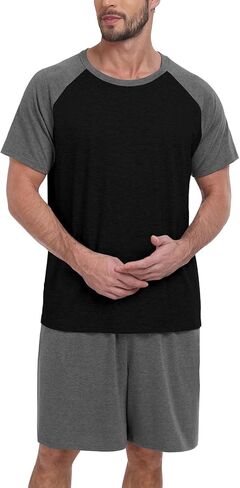 Mens Pajama Set Summer Pjs Sleepwear Lightweight Short Sleeve Pjs Soft Comfy Sleep Set With Pocket in Kuwait