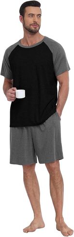 Mens Pajama Set Summer Pjs Sleepwear Lightweight Short Sleeve Pjs Soft Comfy Sleep Set With Pocket in Kuwait