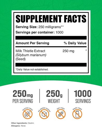 BulkSupplements.com Milk Thistle Extract Powder - Herbal Extract for Liver Health, Milk Thistle Supplement - Gluten Free, 250mg per Serving, 250g (8.8 oz) (Pack of 1) in Kuwait