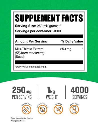 BulkSupplements.com Milk Thistle Extract Powder - Herbal Extract for Liver Health, Milk Thistle Supplement - Gluten Free, 250mg per Serving, 250g (8.8 oz) (Pack of 1) in Kuwait
