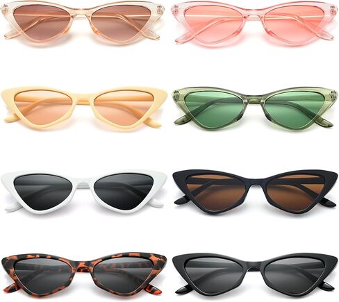 8 Pack Retro Cat Eye Sunglasses Vintage Narrow Cateye Neon Party Glasses Bulk for Women in Saudi Arabia