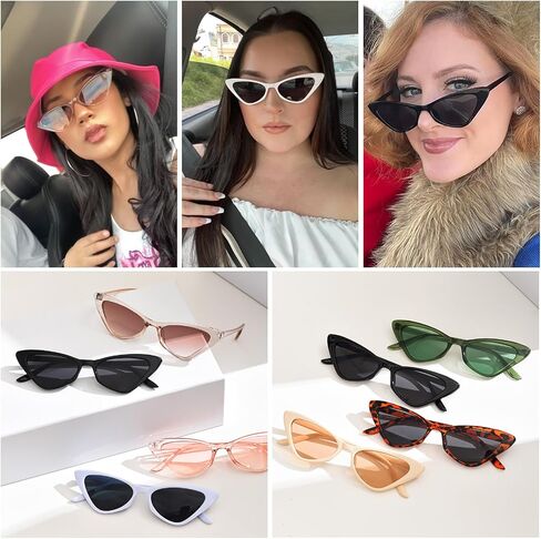 8 Pack Retro Cat Eye Sunglasses Vintage Narrow Cateye Neon Party Glasses Bulk for Women in Saudi Arabia