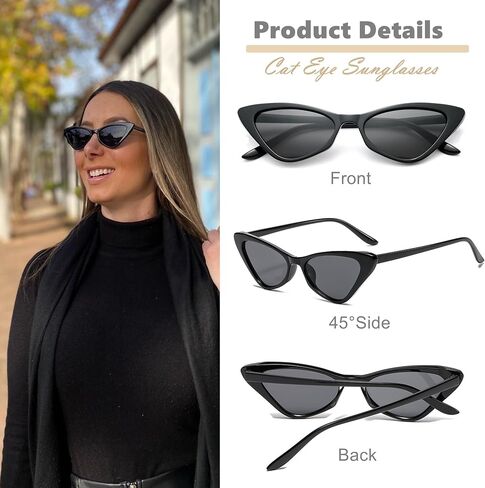 8 Pack Retro Cat Eye Sunglasses Vintage Narrow Cateye Neon Party Glasses Bulk for Women in Saudi Arabia