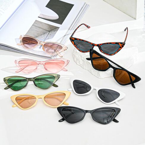 8 Pack Retro Cat Eye Sunglasses Vintage Narrow Cateye Neon Party Glasses Bulk for Women in Saudi Arabia