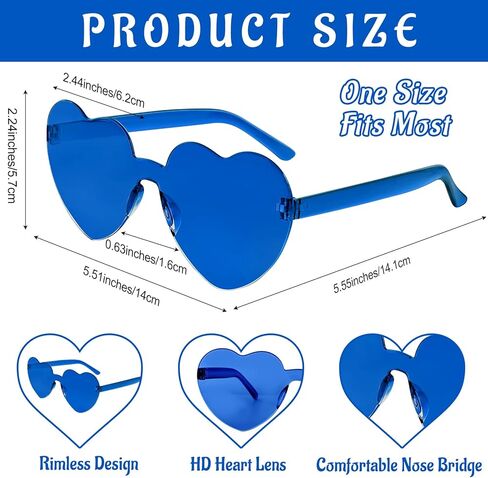 Morcheiong 24 Pack Heart Shaped Sunglasses Frameless Glasses Women Bachelorette Girl Birthday Party Favor Transparent Eyewear in Kuwait
