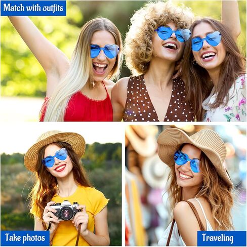 Morcheiong 24 Pack Heart Shaped Sunglasses Frameless Glasses Women Bachelorette Girl Birthday Party Favor Transparent Eyewear in Kuwait