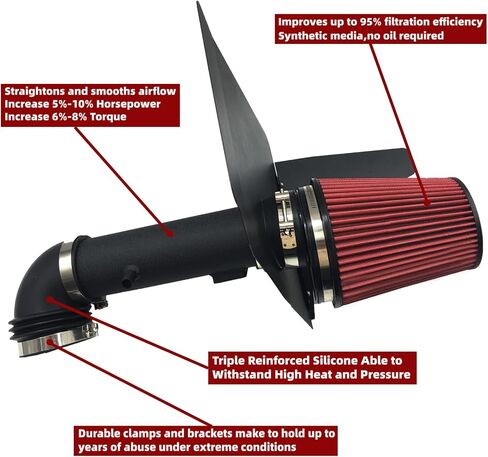 3.5-Inch Cold Air Intake Kit with Heat Shield + Filter Compatible for Chevrolet Chevy Camaro LT/LS V6 2012-2015 (Black Tube & Red Filter) in Saudi Arabia