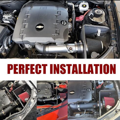 3.5-Inch Cold Air Intake Kit with Heat Shield + Filter Compatible for Chevrolet Chevy Camaro LT/LS V6 2012-2015 (Black Tube & Red Filter) in Saudi Arabia