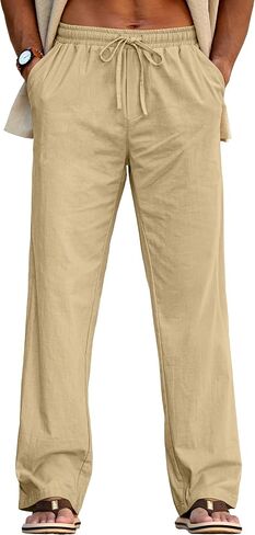 Sailwind Men's Casual Linen Pants Beach Summer Drawstring Elastic Waist Lightweight Pants in Saudi Arabia