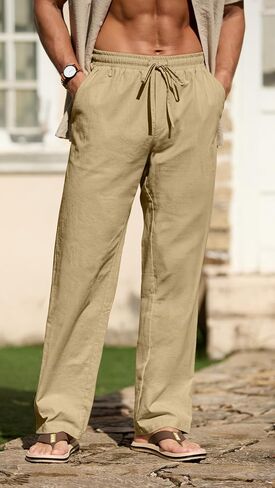 Sailwind Men's Casual Linen Pants Beach Summer Drawstring Elastic Waist Lightweight Pants in Saudi Arabia
