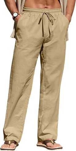 Sailwind Men's Casual Linen Pants Beach Summer Drawstring Elastic Waist Lightweight Pants in Saudi Arabia