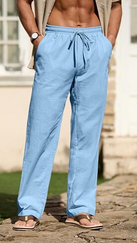 Sailwind Men's Casual Linen Pants Beach Summer Drawstring Elastic Waist Lightweight Pants in Saudi Arabia