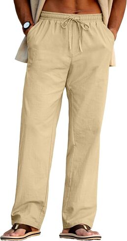 Sailwind Men's Casual Linen Pants Beach Summer Drawstring Elastic Waist Lightweight Pants in Saudi Arabia