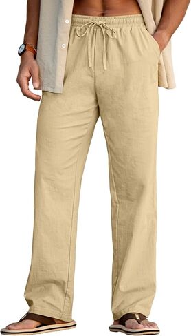 Sailwind Men's Casual Linen Pants Beach Summer Drawstring Elastic Waist Lightweight Pants in Saudi Arabia
