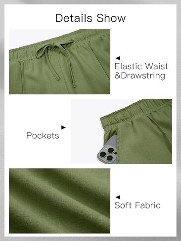 Makkrom Mens Casual Pants Elastic Waist Drawstring Lightweight Summer Loose Beach Straight Leg Pants with Pockets in Kuwait