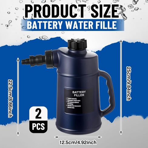 2 Pcs Heavy Duty Battery Filler 2 Quarts Battery Filler with Auto Shut and Drip Free Valve Water Filling Bottles for Golf Cart Automotive Tools Deep Cycle (Double Opening) in Saudi Arabia
