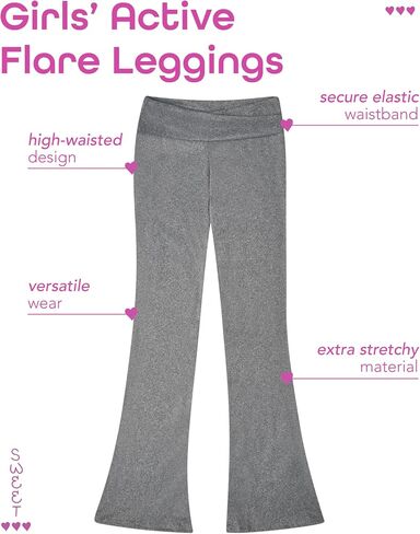 Sweet Hearts Girls Leggings - Athletic Yoga Pants High Waisted Flare Leggings for Girls - Made in USA (Sizes: 5-18) in Saudi Arabia