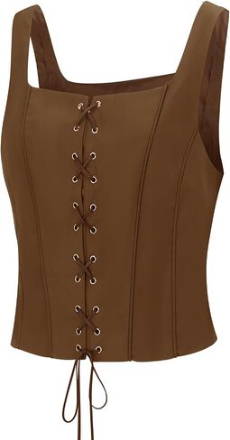 NIHONCOS Womens Pirate Renaissance Tank Top Medieval Waist Cinched Corset Slim Strap Vest Bodice Halloween Cosplay Costume in Kuwait