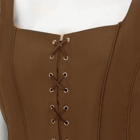 NIHONCOS Womens Pirate Renaissance Tank Top Medieval Waist Cinched Corset Slim Strap Vest Bodice Halloween Cosplay Costume in Kuwait