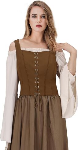 NIHONCOS Womens Pirate Renaissance Tank Top Medieval Waist Cinched Corset Slim Strap Vest Bodice Halloween Cosplay Costume in Kuwait