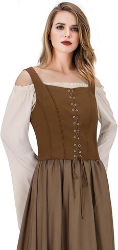 NIHONCOS Womens Pirate Renaissance Tank Top Medieval Waist Cinched Corset Slim Strap Vest Bodice Halloween Cosplay Costume in Kuwait