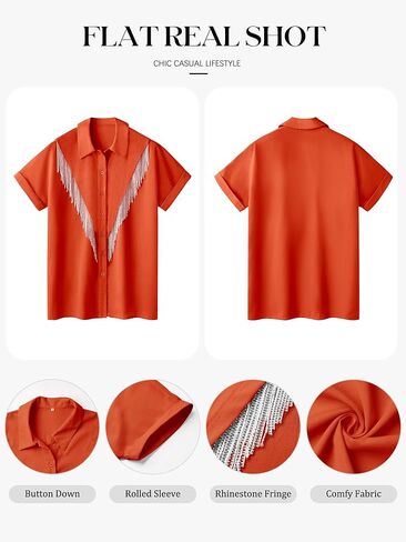 Mymore Western Western Cowgirl Rhinestone Fringe Button Down Drofled Drolded Served Sleeve Shirt Country Riseft in Kuwait