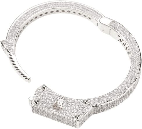 ICEDIAMOND White Gold Plated Hip Hop Iced Out Drama Handcuff Design Bangle, Micro-setting Bright Zirconia Stones with Long Serrated Lock Buckle Bracelet for Men in Saudi Arabia