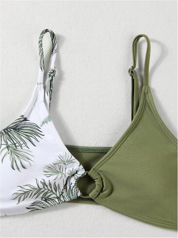 Girl's 3 Piece Swimsuits Tropical High Waisted O Ring Wireless Bathing Suit with Cover Up Skirt in Saudi Arabia