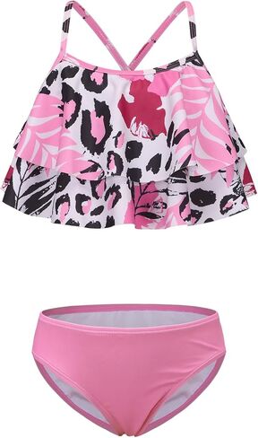 Girls Bikini Swimsuits Two Piece Bathing Suit Set for Girls Double Ruffle Hawaiian Swimwear Set in Saudi Arabia