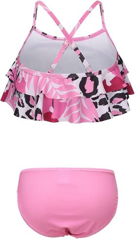 Girls Bikini Swimsuits Two Piece Bathing Suit Set for Girls Double Ruffle Hawaiian Swimwear Set in Saudi Arabia