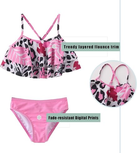 Girls Bikini Swimsuits Two Piece Bathing Suit Set for Girls Double Ruffle Hawaiian Swimwear Set in Saudi Arabia
