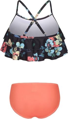 Girls Bikini Swimsuits Two Piece Bathing Suit Set for Girls Double Ruffle Hawaiian Swimwear Set in Saudi Arabia