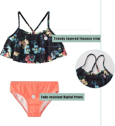 Girls Bikini Swimsuits Two Piece Bathing Suit Set for Girls Double Ruffle Hawaiian Swimwear Set in Saudi Arabia