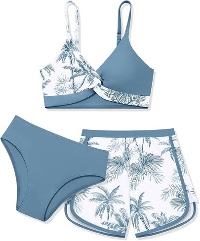 Girls Swimsuits with Shorts Twist Cross Bikini Set Teen Girls Swimming Bathing Suit with Adjustable Shoulder Straps in Saudi Arabia