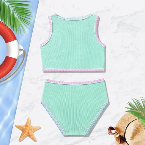 Girls Bathing Suit Toddler Swimsuits 2 Piece Bikini Sets Round Neck Colorful Lace Teen Girls Swimwear 3-14T in Saudi Arabia