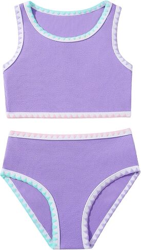 Girls Bathing Suit Toddler Swimsuits 2 Piece Bikini Sets Round Neck Colorful Lace Teen Girls Swimwear 3-14T in Saudi Arabia