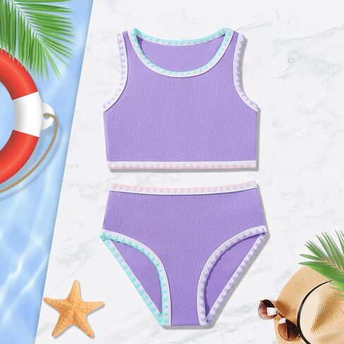 Girls Bathing Suit Toddler Swimsuits 2 Piece Bikini Sets Round Neck Colorful Lace Teen Girls Swimwear 3-14T in Saudi Arabia