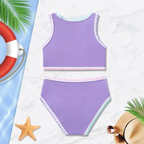 Girls Bathing Suit Toddler Swimsuits 2 Piece Bikini Sets Round Neck Colorful Lace Teen Girls Swimwear 3-14T in Saudi Arabia