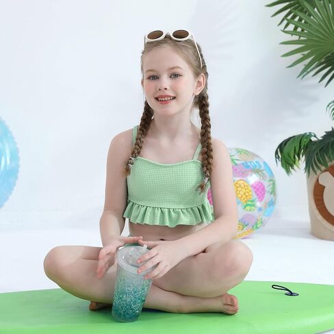 Girls 2 Piece Swimsuits Cute Ruffle Beach Swim Bathing Suits Teen Girls Swimwear Swimming Bikini Set in Saudi Arabia