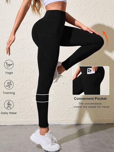 High Waisted Compression Leggings with Pockets for Women Butt Lift Women's Leggings Gym Yoga Workout Pants Tummy Control in Saudi Arabia