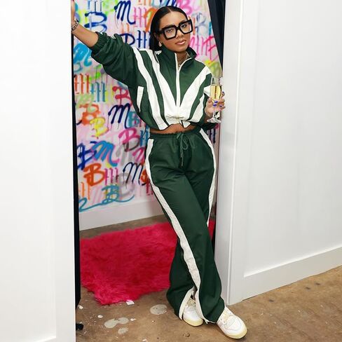 Mandonce 2 Piece Sets for Women Zip up Cropped Sweatshirt and Split Wide Leg Sweatpants Athleisure Sets for Women in Saudi Arabia