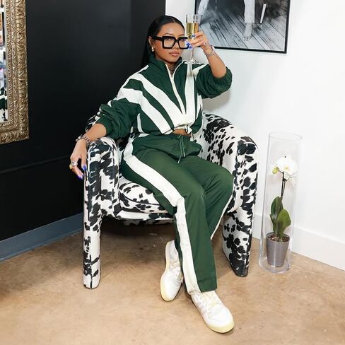 Mandonce 2 Piece Sets for Women Zip up Cropped Sweatshirt and Split Wide Leg Sweatpants Athleisure Sets for Women in Saudi Arabia