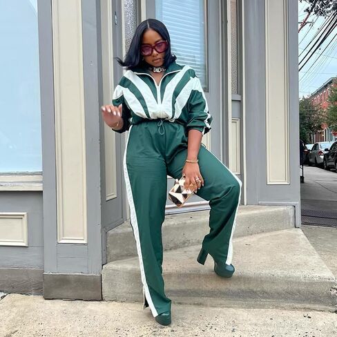 Mandonce 2 Piece Sets for Women Zip up Cropped Sweatshirt and Split Wide Leg Sweatpants Athleisure Sets for Women in Saudi Arabia