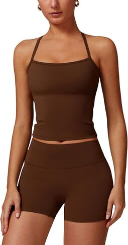 Women's Yoga Outfits Backless Strappy Sports Bra and High waisted hip-lifting shorts Matching workout set in Kuwait