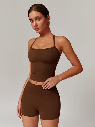 Women's Yoga Outfits Backless Strappy Sports Bra and High waisted hip-lifting shorts Matching workout set in Kuwait