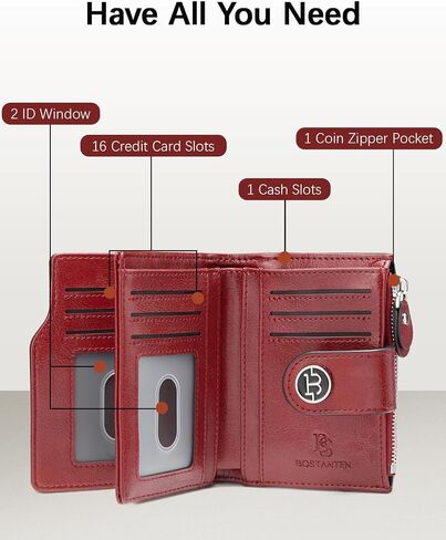 Bostanten Women Leather Wallet محفظة صغيرة RFID حجب Bifold Zipper Pocket Wallet CAST in Kuwait
