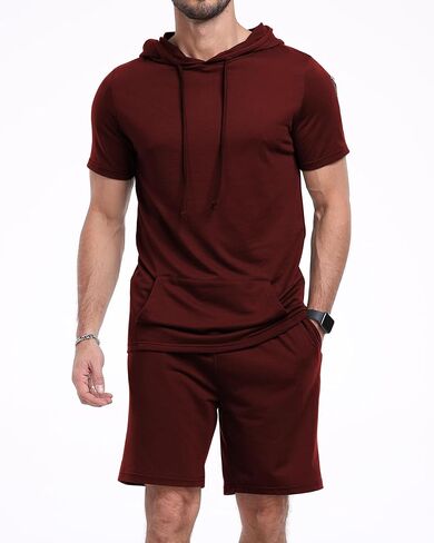 Aiyino Men's Tracksuit 2 Piece Hooded Athletic Sweatsuit Short Sleeve Casual Sports Hoodie Shorts Set in Kuwait