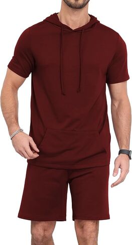 Aiyino Men's Tracksuit 2 Piece Hooded Athletic Sweatsuit Short Sleeve Casual Sports Hoodie Shorts Set in Kuwait