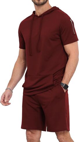 Aiyino Men's Tracksuit 2 Piece Hooded Athletic Sweatsuit Short Sleeve Casual Sports Hoodie Shorts Set in Kuwait