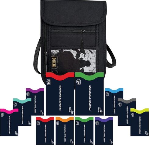 RFID Blocking Travel Neck Wallet Pouch with RFID Blocking Sleeves, Travel Neck Pouch Passport Holder Keep Your Cash, Credit Card for Women & Men - Black in Saudi Arabia